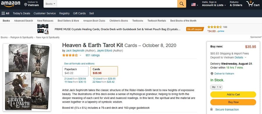Amazon.com - Heaven & Earth Tarot Kit Cards - Top 5 Nơi Bán Bộ Bài Heaven and Earth Tarot Kit Uy Tín Amazon.com - Heaven & Earth Tarot Kit Cards