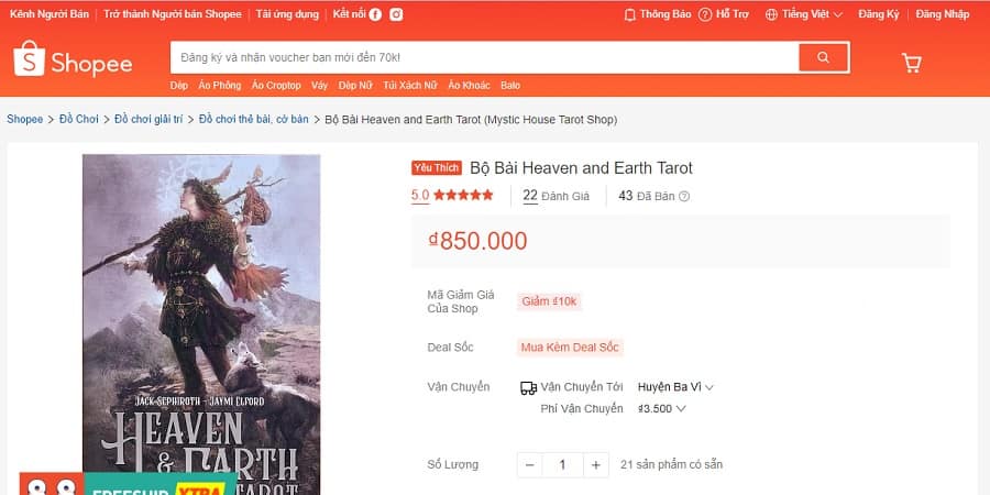 Shopee.vn - Heaven and Earth Tarot - Top 5 Nơi Bán Bộ Bài Heaven and Earth Tarot Kit Uy Tín Shopee.vn - Heaven and Earth Tarot