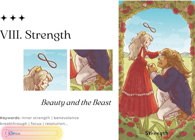 Lá VIII Strenght Bộ Bài Land of Stories Tarot - Land of Stories Tarot: Cánh Cổng Đến Thế Giới Cổ Tích Lá VIII Strenght Bộ Bài Land of Stories Tarot