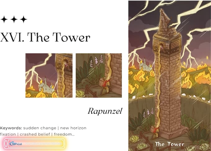 Lá XVI The Tower Bộ Bài Land of Stories Tarot - Land of Stories Tarot: Cánh Cổng Đến Thế Giới Cổ Tích Lá XVI The Tower Bộ Bài Land of Stories Tarot