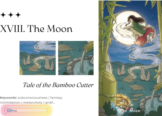 Lá XVIII The Moon Bộ Bài Land of Stories Tarot - Land of Stories Tarot: Cánh Cổng Đến Thế Giới Cổ Tích Lá XVIII The Moon Bộ Bài Land of Stories Tarot